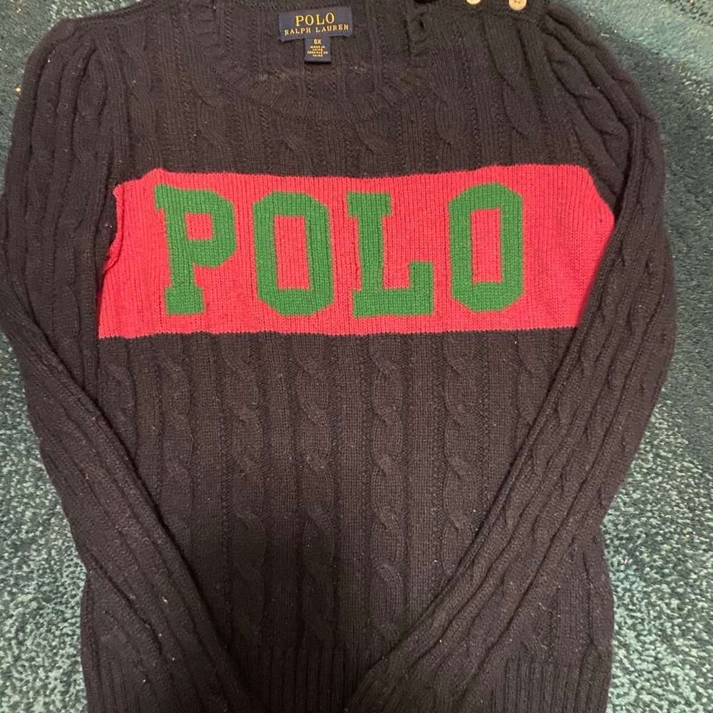 Ralph Lauren knit navy blue sweater with a hot signature logo